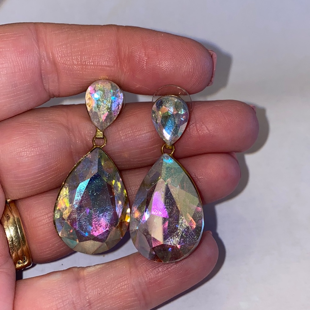 AB rhinestone 1 1/2” dangle earrings
